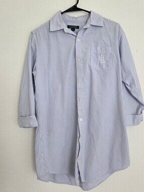 Lauren Ralph Lauren Light Blue & White Striped Button-Down Shirt Women Size S